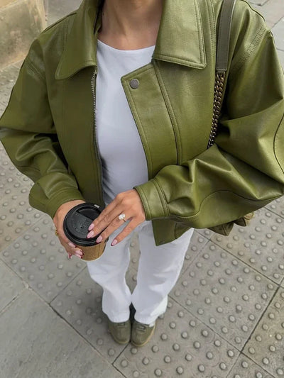 Simone – Oversized Faux Leather Coat